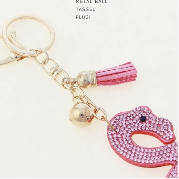 Crystal Pink Flamingo bedazzled bag charm with gold hardware - Picture 4 of 4